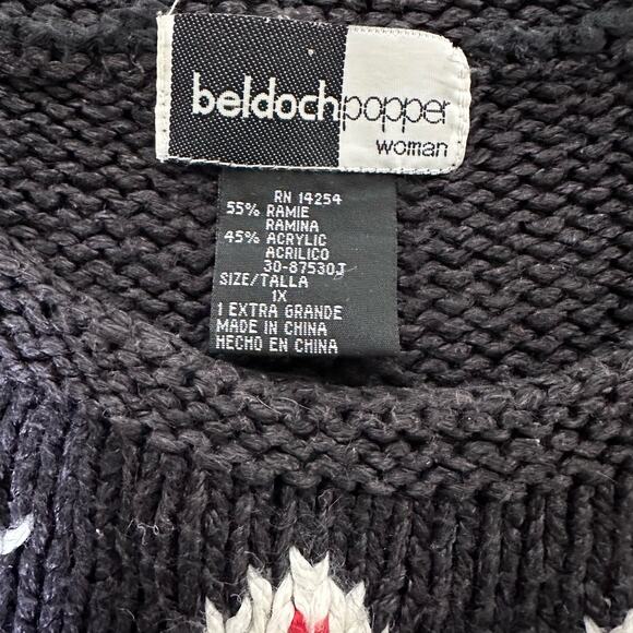 BeldochPopper Woman Christmas Sweater 1X Black/Red/White Reindeer Snowflake Tree - Picture 7 of 9
